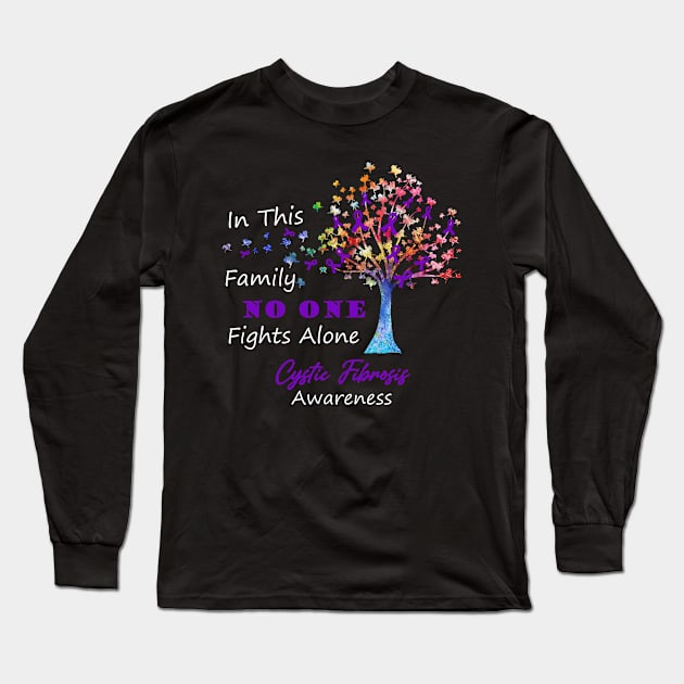 Cystic Fibrosis Awareness No One Fights Alone, Tree Ribbon Awareness Long Sleeve T-Shirt by DAN LE